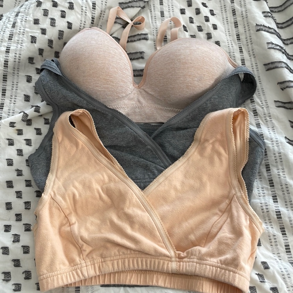 Cayke Nursing bras in small and a bonus nude nursing t shirt bra in Medium.
